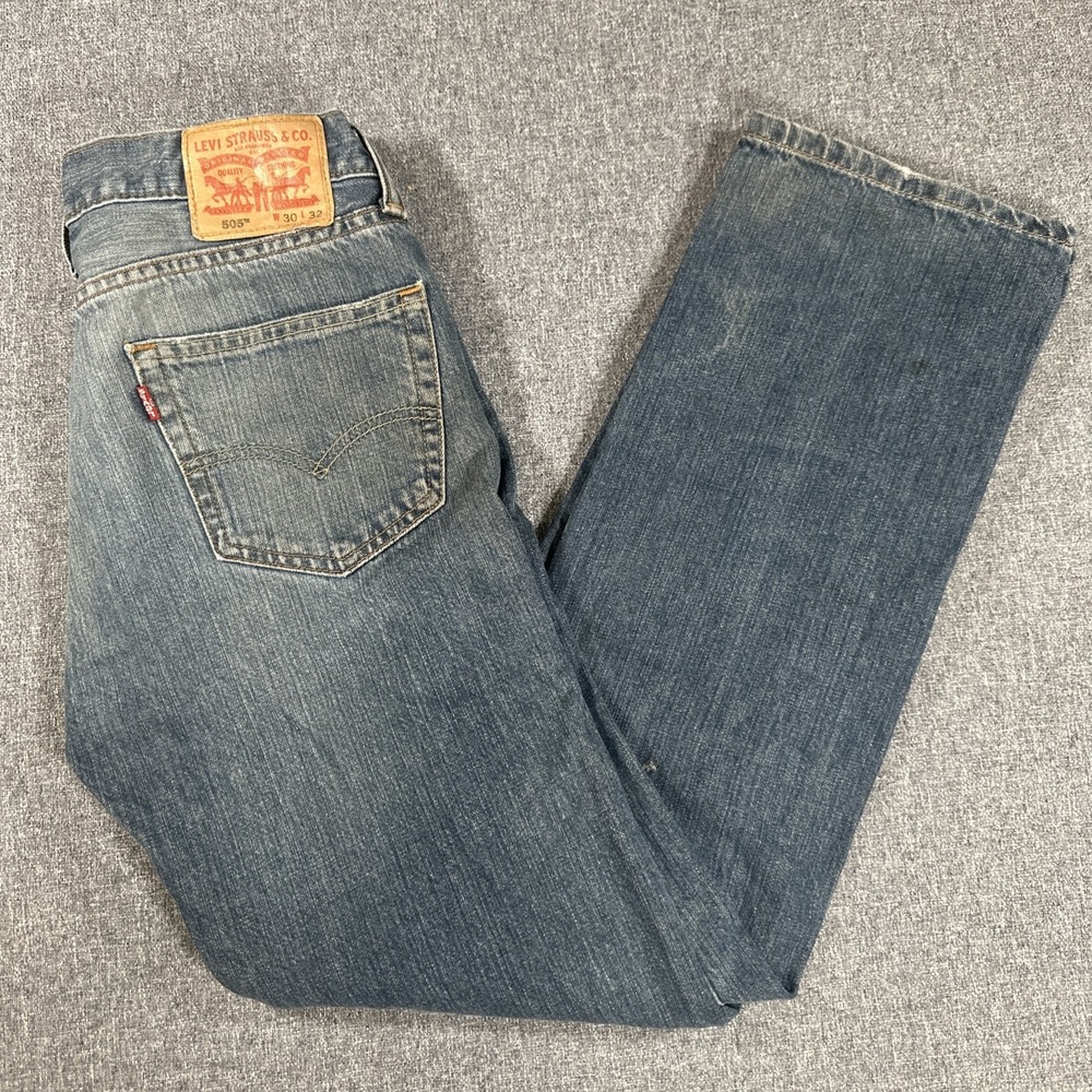 Levi's 505 Regular Fit Jeans Mens W30 L32 Blue Straight Leg Denim